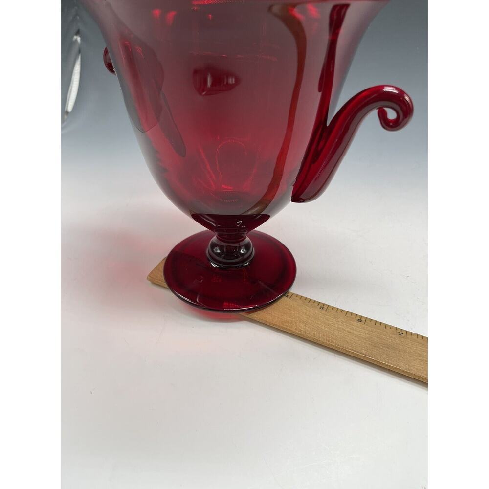 Vintage‎ Glass Red Ruby Trophy Pedestal Vase Handled MCM - Picture 15 of 16